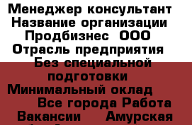 Менеджер-консультант › Название организации ­ Продбизнес, ООО › Отрасль предприятия ­ Без специальной подготовки › Минимальный оклад ­ 25 000 - Все города Работа » Вакансии   . Амурская обл.,Архаринский р-н